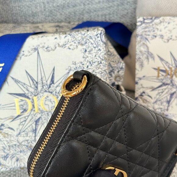 NWT Dior Caro Dahlia Women's Zipped Wallet Black Leather Coin Purse - Picture 4 of 8